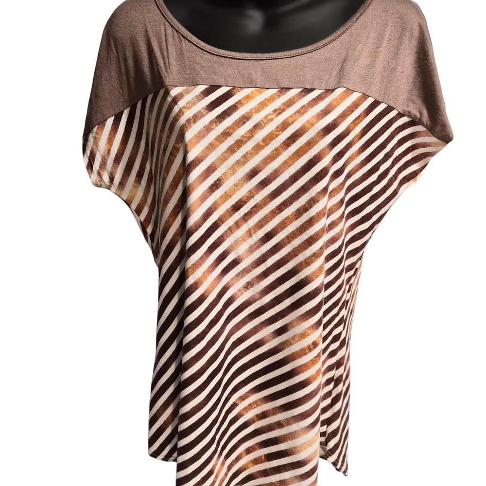 Residents On Los Angeles Brown Striped Dolman Sleeve Top Scoop Neck Tee Size L